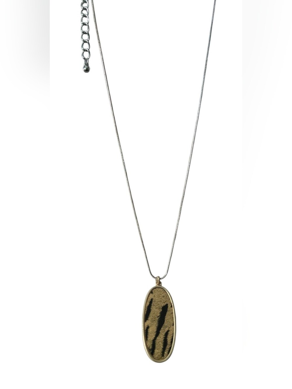 Chico's Gold Oval Pendant Necklace with Black Animal Print Design 24"